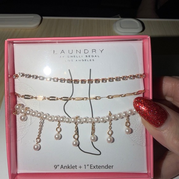 Laundry By Shelli Segal Jewelry - Laundry by Shelli Segal 3 Piece Anklet Set 9 Inch Extender Rose Gold Pearls